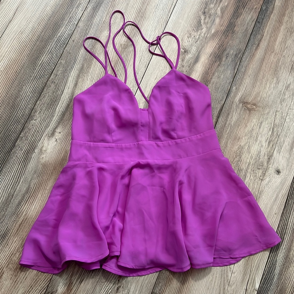 Express chiffon fit & flare electric purple blouse with zipper side